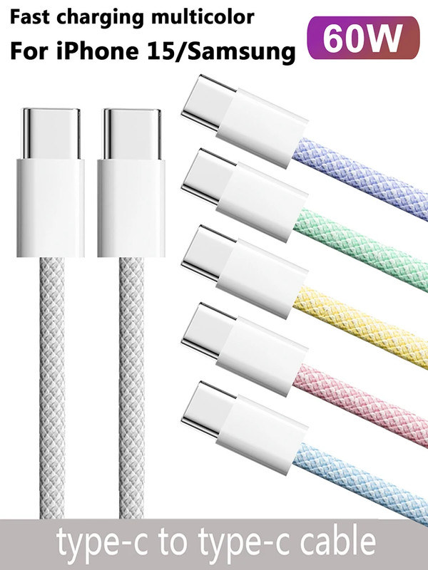 USB-C to USB-C 60W Fast Charging Cable for iPhone 15 Samsung Xiaomi gallery