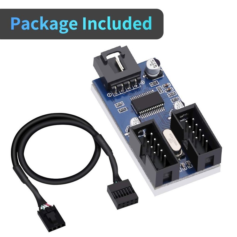 9 Pin 2 in 1 Internal USB Splitter Cable, 9 pin USB Header Male 1 to 2 Female... gallery