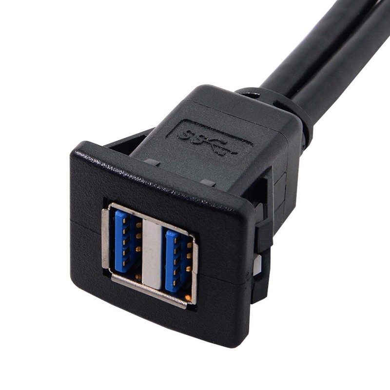 Waterproof Dual USB 3.0 Extension Latch Car Mount Flush AUX Cable Cord 1M gallery