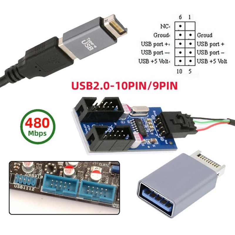 USB 3.1 Front Panel Header TypeE To USB 2.0 Male A Motherboard 9pin HUB gallery