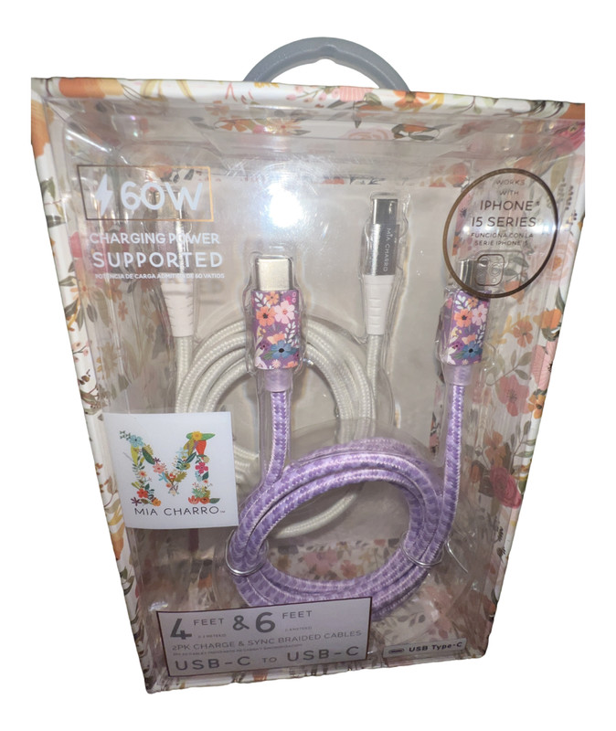 MIA CHARRO 2 Pk Charge& SYNC BRAIDED CABLES 4Ft & 6FT