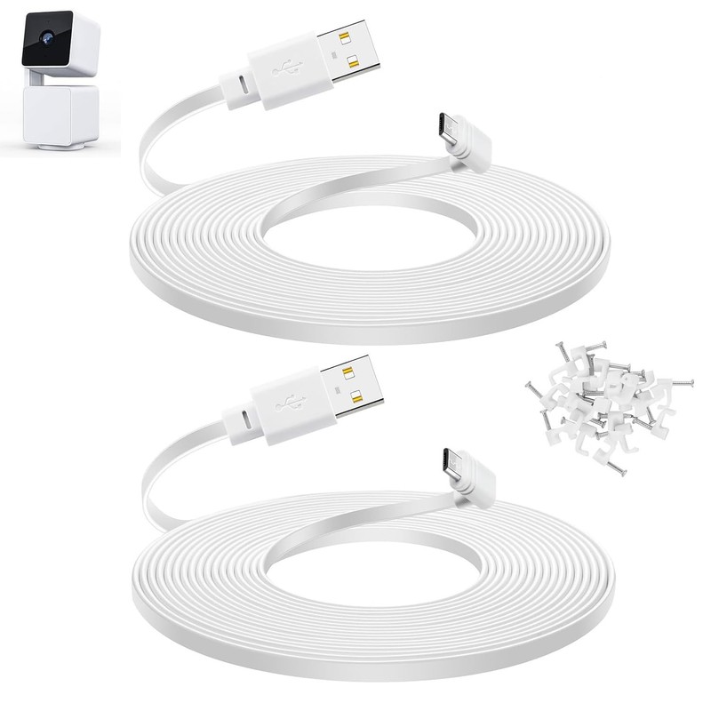 10 ft Cable for WYZE Cam Pan v3 Camera, Long Micro USB Flat Power Cord, 90 De…