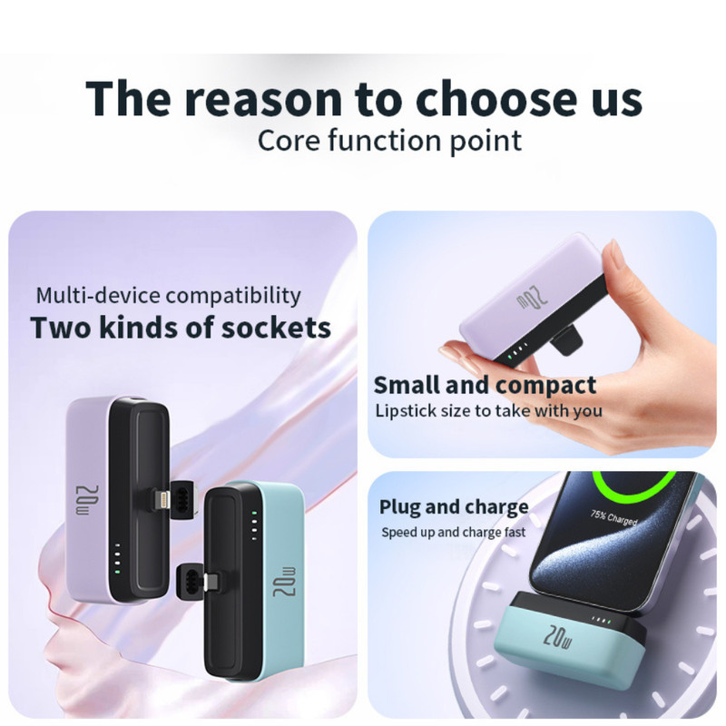 5000mAh Portable Power Bank 20W Mini Battery Charger For iPhone 15 14 12 Android gallery