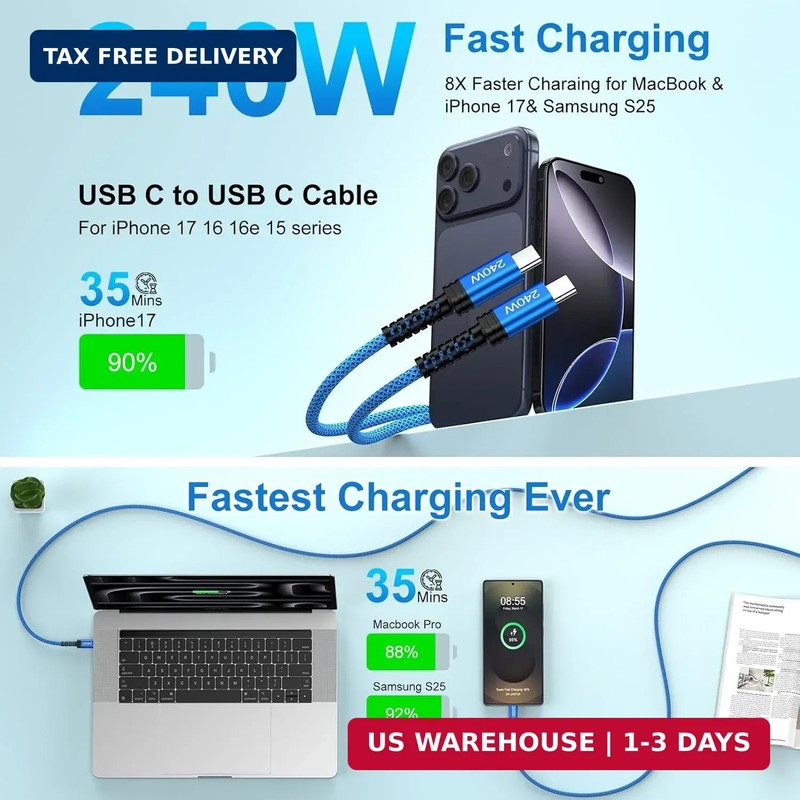 240W Samsung Charger Cable Super Fast USBC Charging Cord, 6FT 2Pack USB C to USB gallery