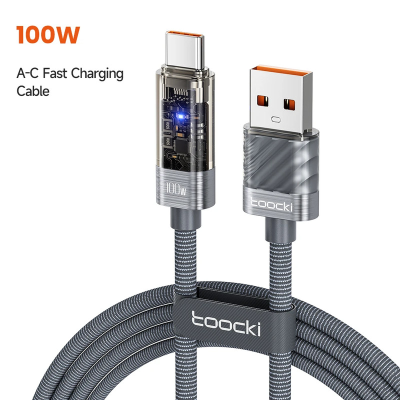 100W USB Type C Cable Auto Power-off QC4.0 6A Fast Charging Type C Cable for iPh