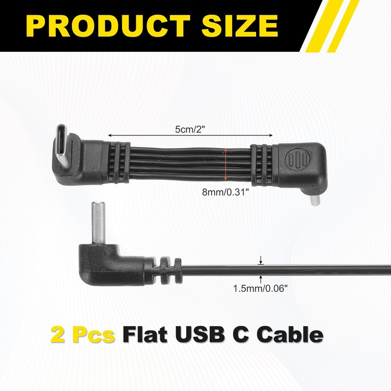 2 Pcs Flat USB-C Extension Cable 2 Inch 90 Degree Male to Male Adapter gallery