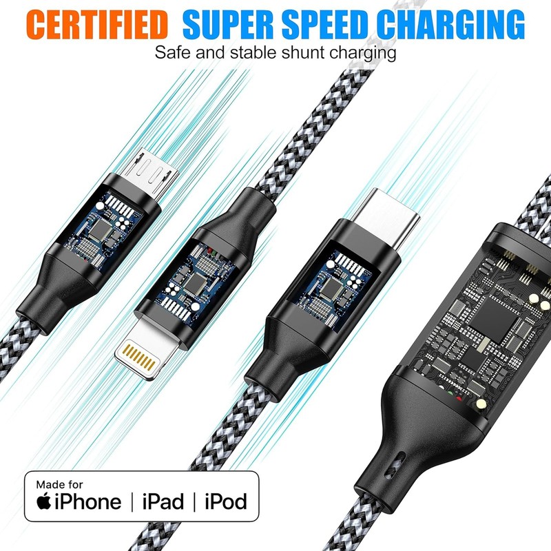 Multi Charging Cable 2ft 2Pack 3 in 1 Charger Cord, 2 feet, Black/Grey-2ft gallery