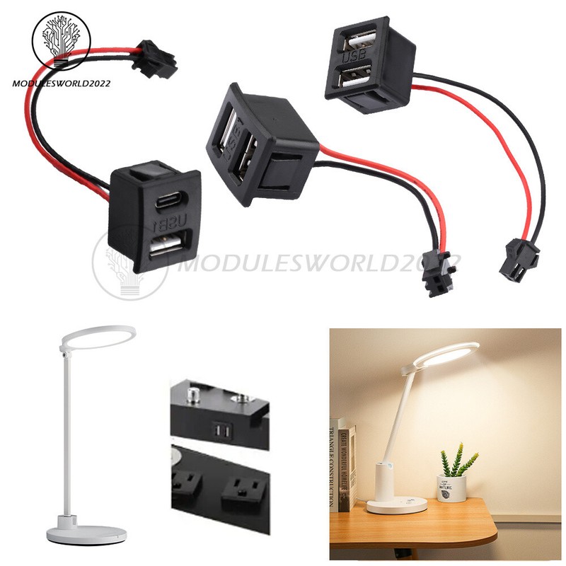 Dual USB Female Base Type-C Charging Socket Power Socket with Cable Connector gallery