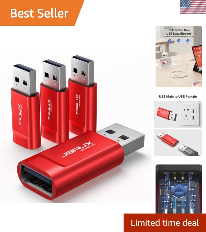 Compact USB Type A Defender – Safe Charging & Juice Jacking Prevention – 4 Count