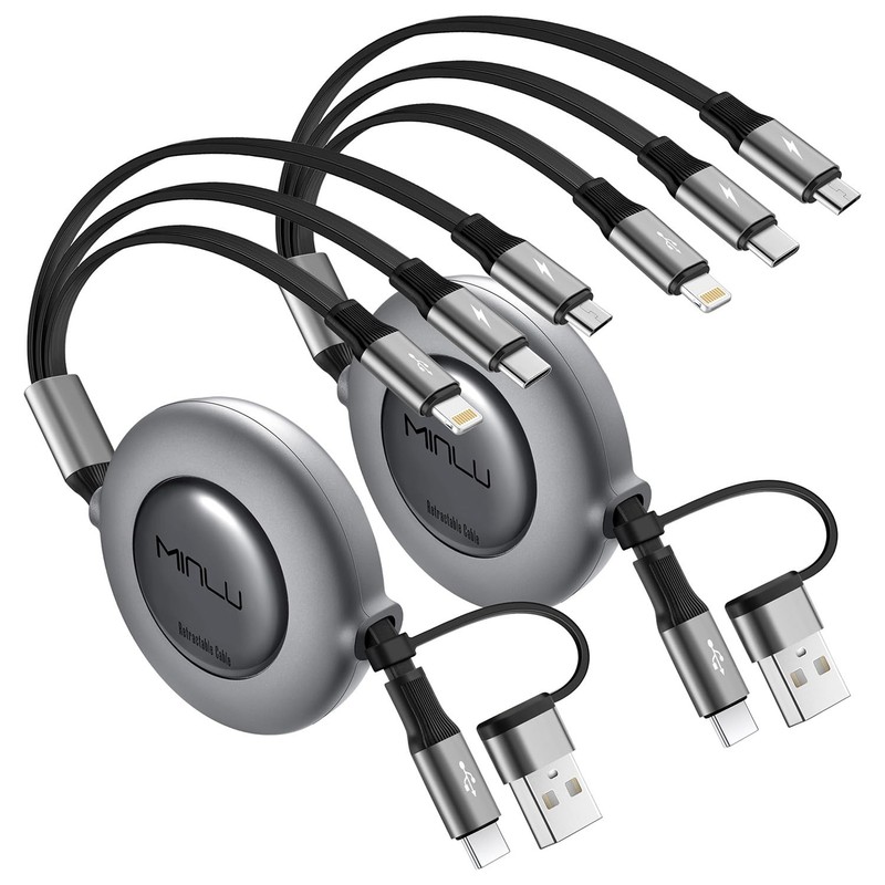 USB C Multi Charging Cable, Retractable Chargers for All 4 feet, Grey