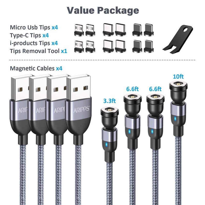 Durable Nylon Braided 540° Rotating USB Magic Cable - Multi-Device Compatible gallery
