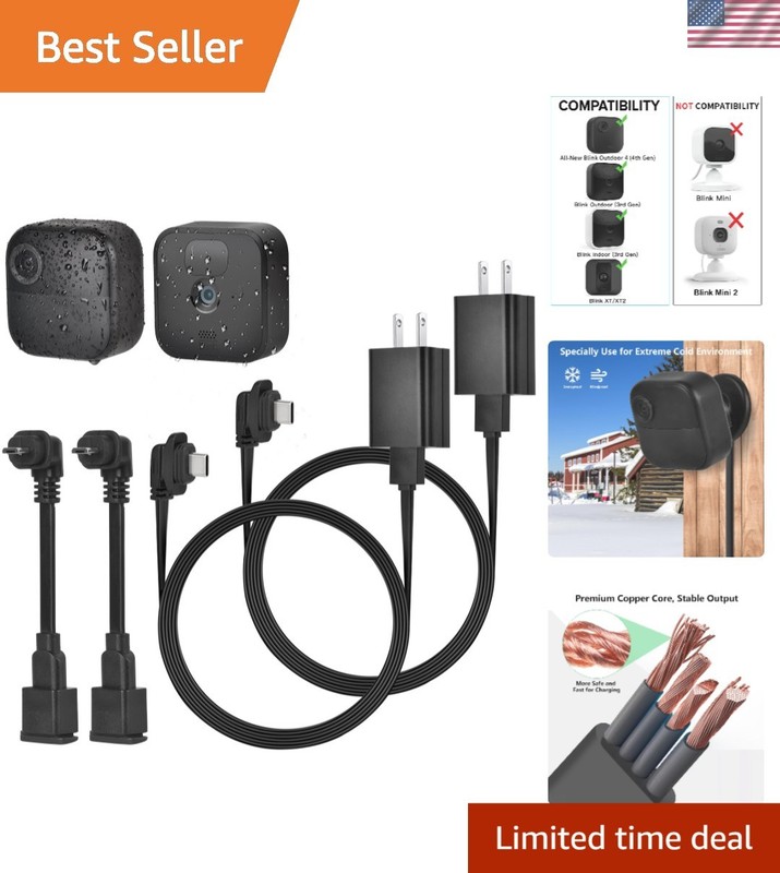 2Pack 10ft/3m Power Cable and Adapter for Blink Outdoor 4 4th Gen & 3rd Gen &...