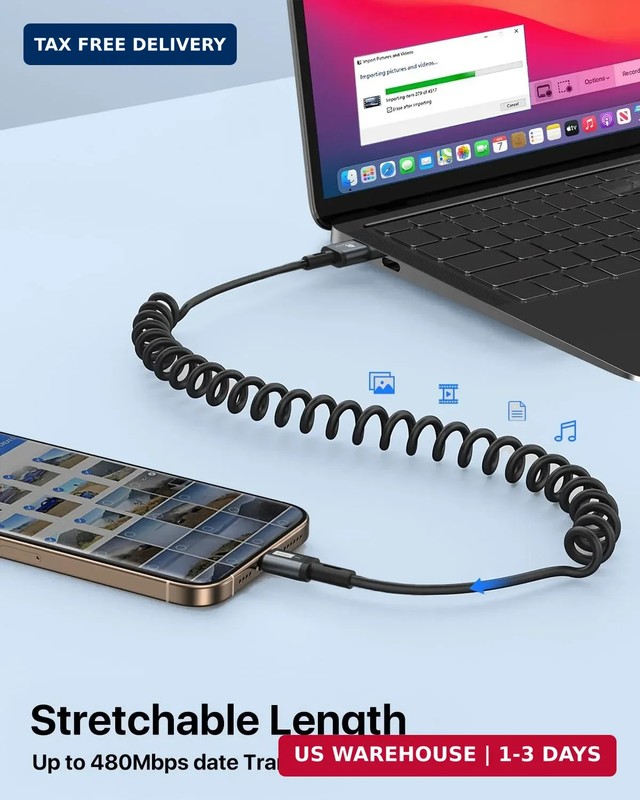 Coiled USB C Cable, [3FT 2Pack] USB A to USB C Coiled Cable for Android Auto/Car gallery