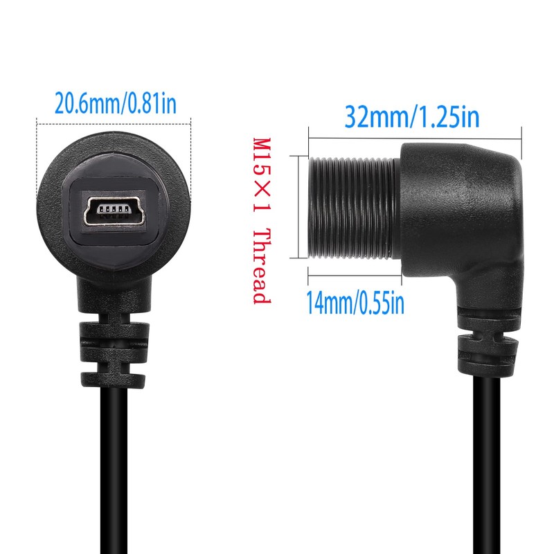 90 Degree Right Angle Mini USB Panel Flush Waterproof Extension Cable 28cm gallery