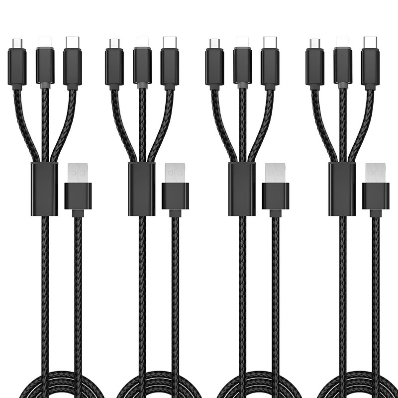 Multi Charging Cable, 4Pack/4FT 3 in 1 Fast Charging Cord Adapter with USB-C
