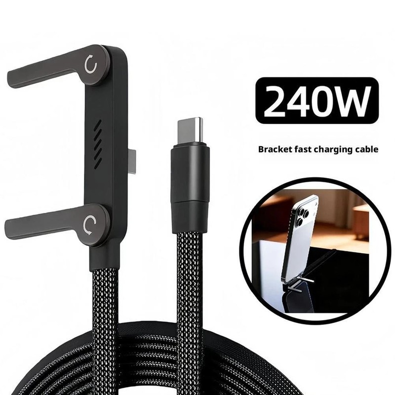 5FT 240W Braided Fast Charging Cord USB C Charger Cable + Invisible Phone Stand