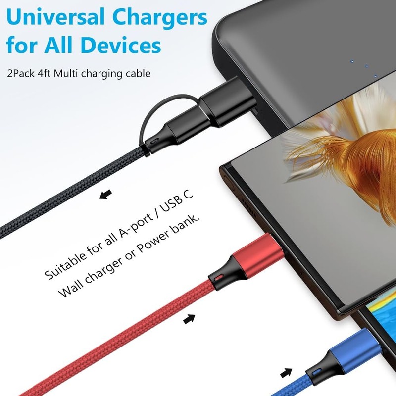 Multi Charging Cable 5 in 1, 2Pack 4FT USB Multi Charger Cable Universal Mult... gallery