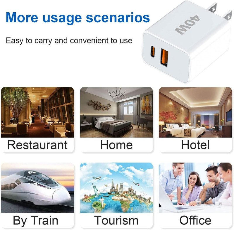 40W Fast Charging kit, 2 Pack wall Charger with USB-C and USB-A Ports and 6-Foot gallery