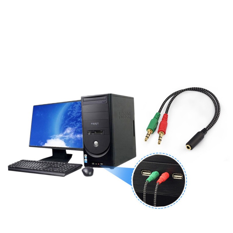Female to 2 Male Headset Splitter Cable Computer Headphones Microphone Adapter gallery