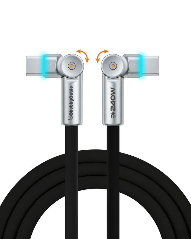 Chubby RotateX 240W Dual 180° Rotating Fast Charging Cable with LED Light Sof...