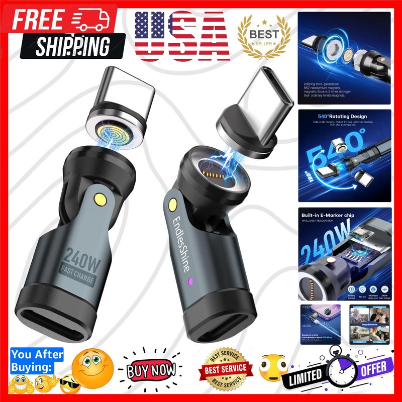 Magnetic USB C to C Adapter, 240W PD Fast Charging, 480Mbps Data Transfer, 54...