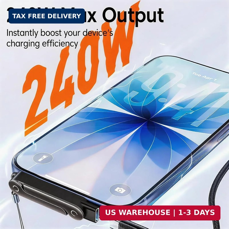 Detachable 2 in 1 USB C to USB C Cable, 240w Stand Data Cable for Desk, Invisibl gallery