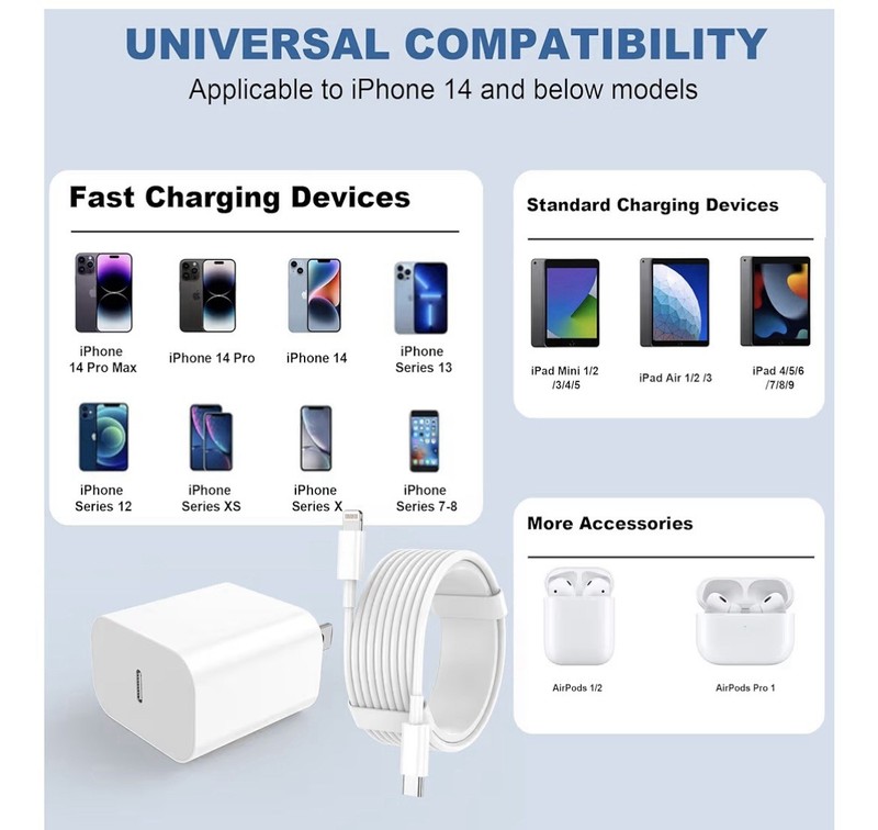 Feels2Nice USB-C Quick Cables & Block Chargers 2Pk For iPhone 14 & Below New Box gallery