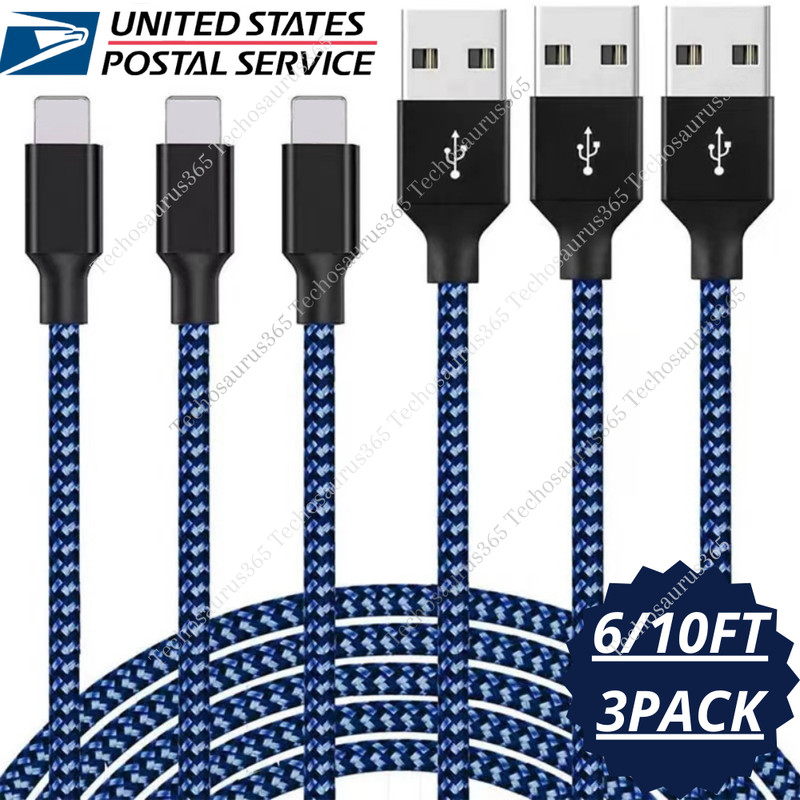 3PACK Braided USB 8 PIN Charger Cable 6/10FT For iPhone 7 8 11 12 13 14 X Xs Max