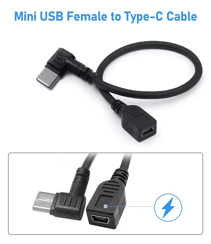 USB C Male to Mini USB Female Adapter Cable 15cm Black Dashcam gallery