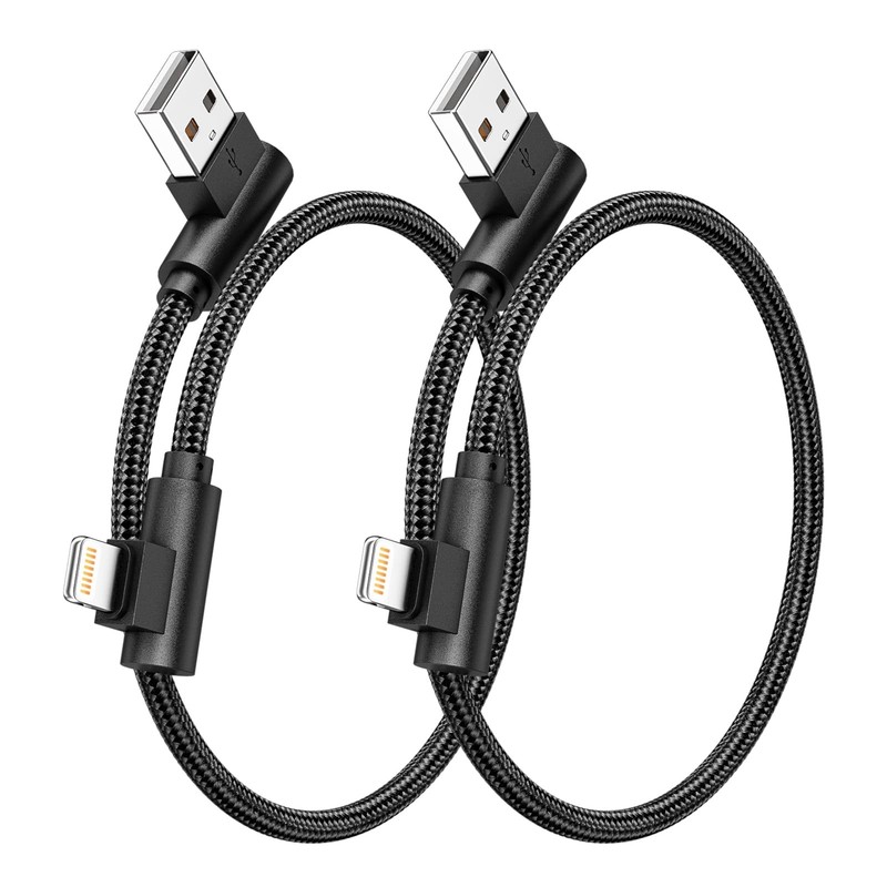 iPhone Charger 1ft 90 Degree 2 Pack MFi Certified Elbow Short Lightning Cable Ri