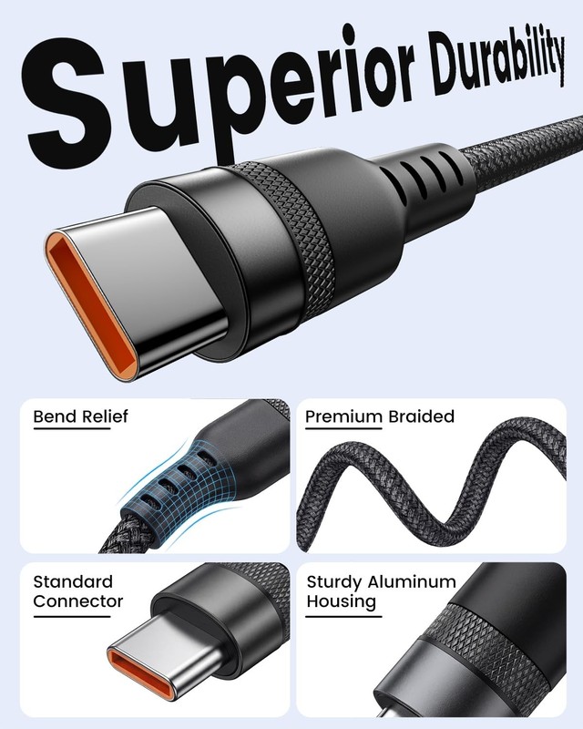 15ft USB C Cable, Long to C Charging Cable - 15 Feet 5A 15ft, Black gallery