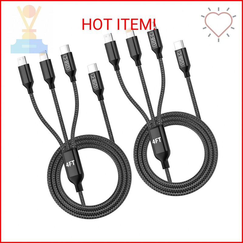 Travel Vacation Essentials USB C Multi Charging Cable, 2Pack 4FT Nylon 3-in-1 Ch