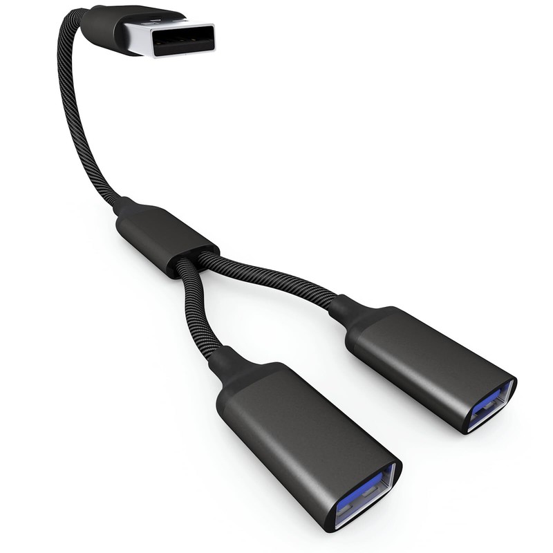 USB Splitter Cable 1 IN 2 OUT 27CM, USB Male to Dual Female Extension Cord,