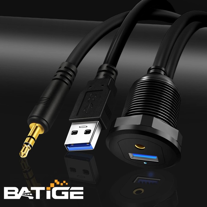 Alloy USB 3.0 AUX DC3.5mm Port Car Mount Flush Cable for Car Boat Motorcycle ... gallery