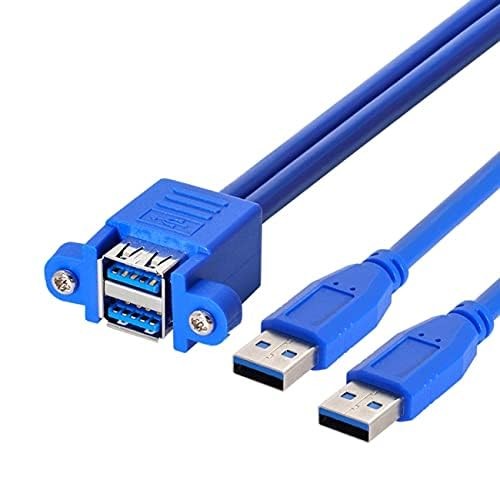 Combo Dual USB 3.0 Male To Stackable Female Extension Cable 50cm Screw Mount gallery