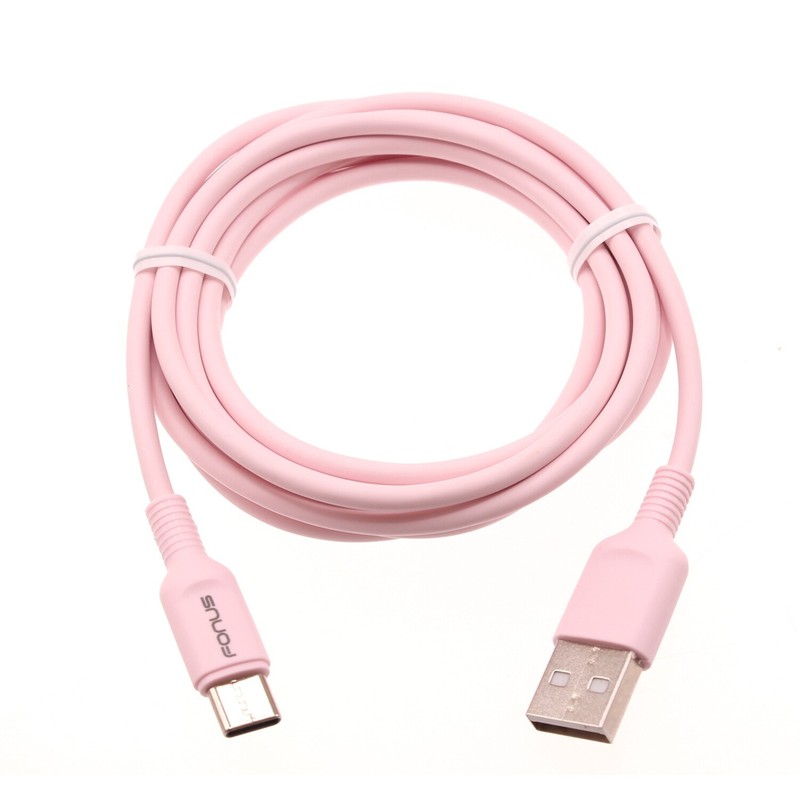 Pink 6ft USB-C Cable Charger Cord Power Wire Type-C Fast Charge for Smartphones