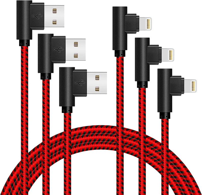 3-Pack 10FT 90 Degree Iphone Cable Fast Charger Cord Right Angle Nylon Braided gallery