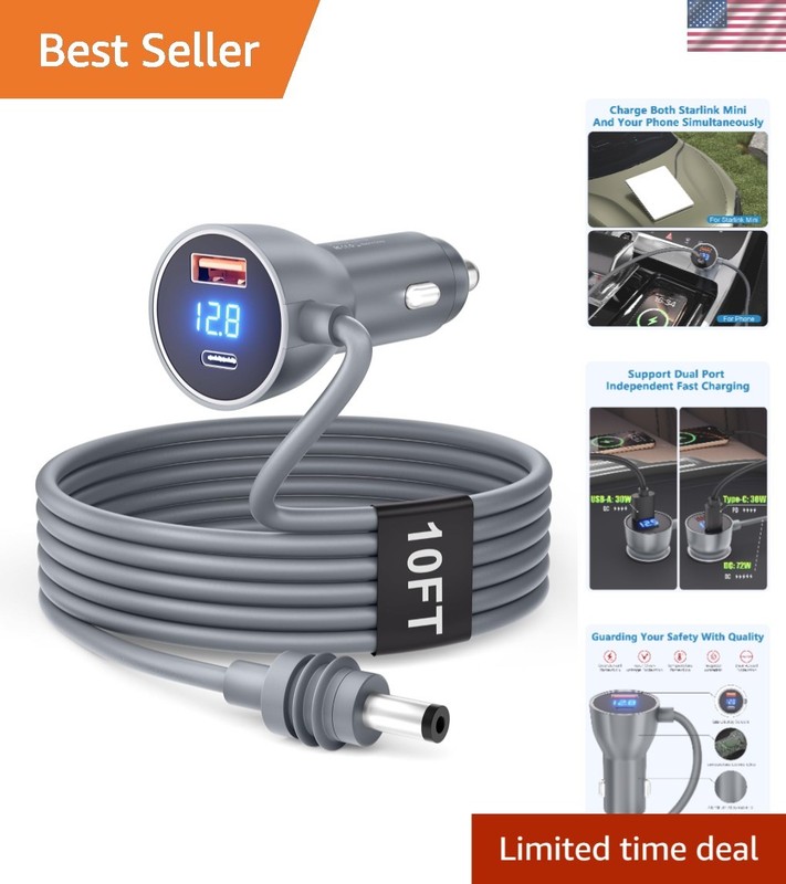 Durable 10FT Cigarette Lighter Charger for Starlink Mini – Fast Charging Support