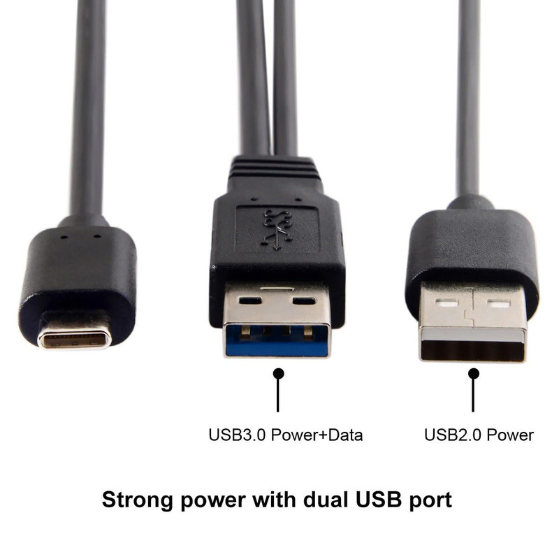 Cablecc Type-C USB-C to USB 3.0 Male & USB 2.0 Dual Power Data Y Cable for Lapto gallery