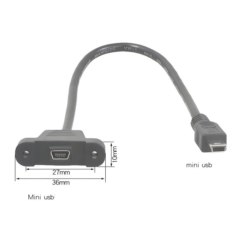 Micro / Mini USB B Male to Micro B Female Panel Mount Extension Cable - 0.3/0.5m gallery