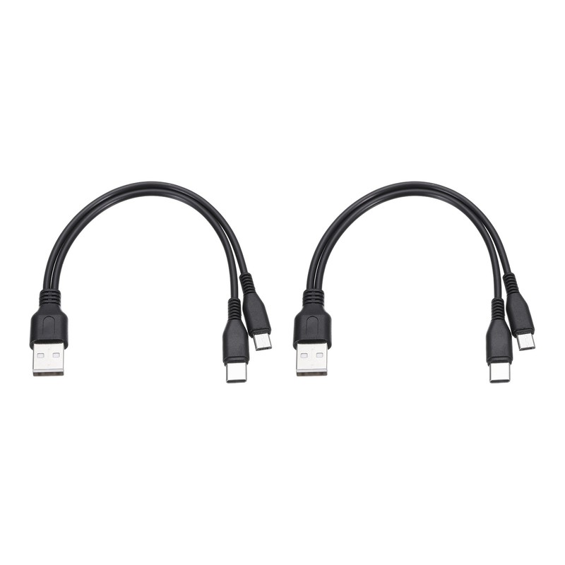 2 Pcs Multi USB A to Micro USB and USB Type C 2 in 1 Splitter 8 Inch, Black