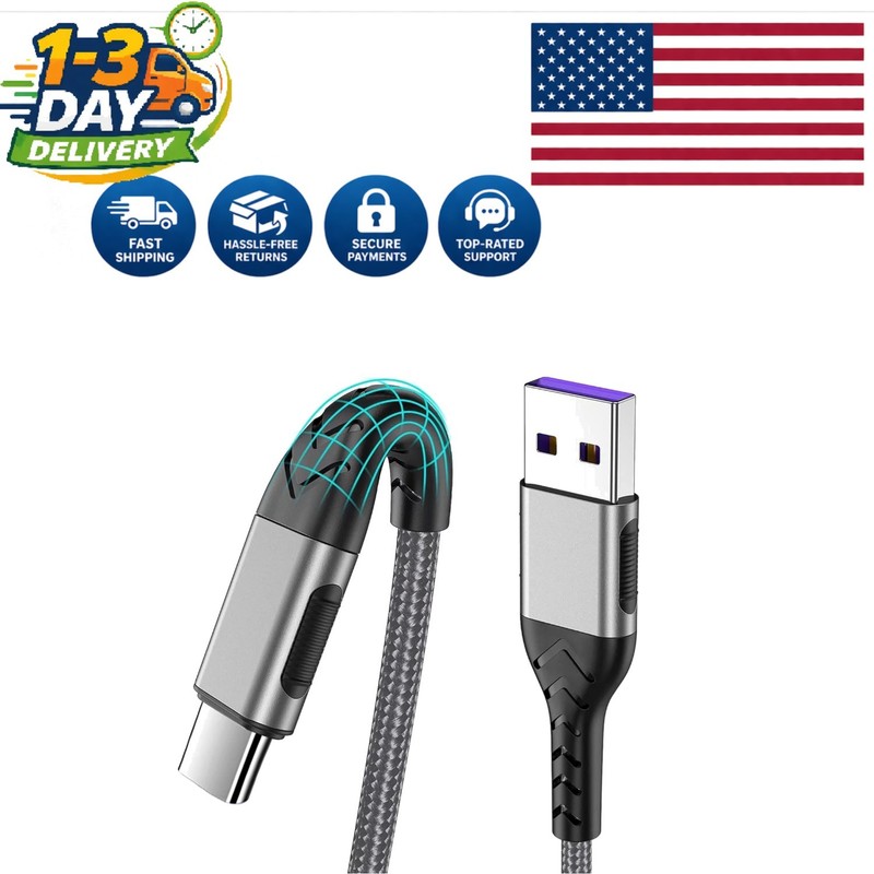 Durable 10ft USB C Charging Cable – Fast Charge for Phones & Laptops (2-Pack)