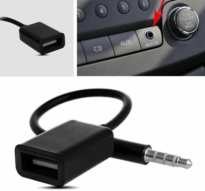 3.5Mm Male AUX Audio Plug to USB Female Adapter OTG Cable Black 15CM gallery