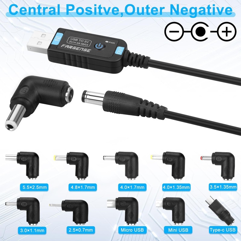 USB to DC 5V Power Cord Universal DC 5.5x2.1mm Barrel Plug Charging Cable3FT ... gallery