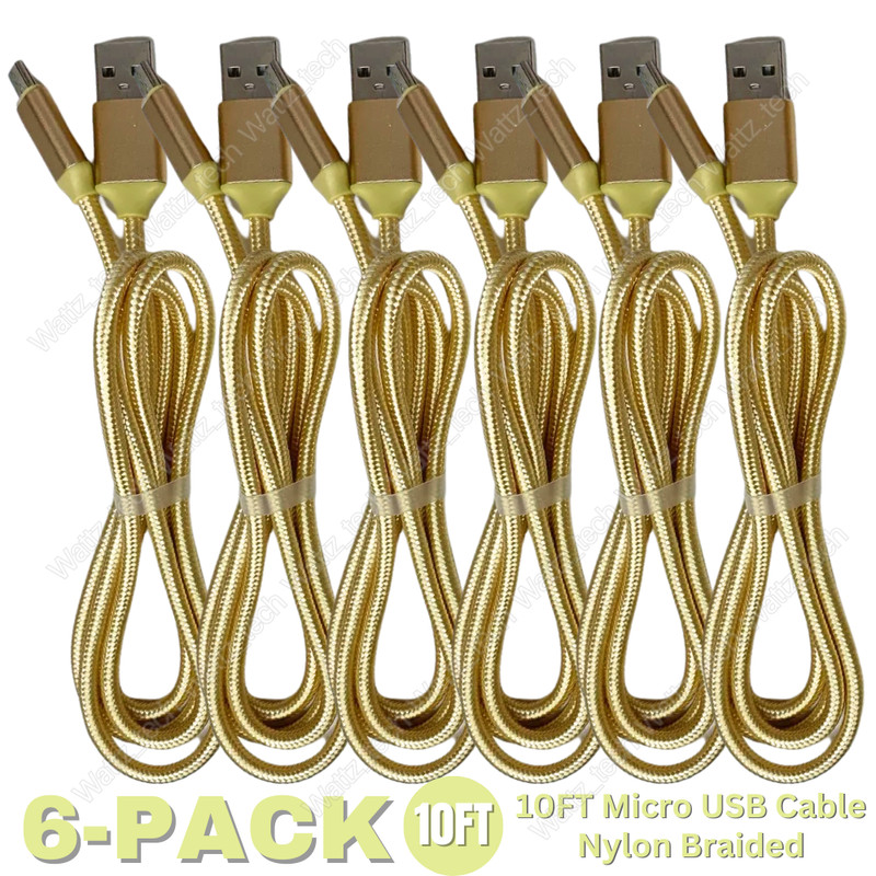 3/6Pack Micro USB Data Sync Charger Cable Cord Braided 10ft Long For Samsung LG