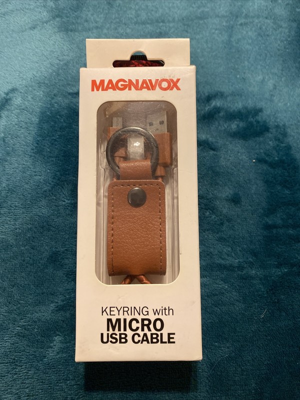 New Magnavox Key Ring With Micro USB Cable leading to Leather Key ring & Pouch