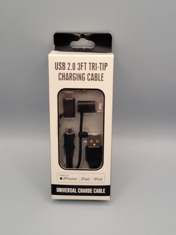 NEW Universal USB Port Charging Cable 3 ft. Tri-Tip for iPhone iPad iPod USB-C