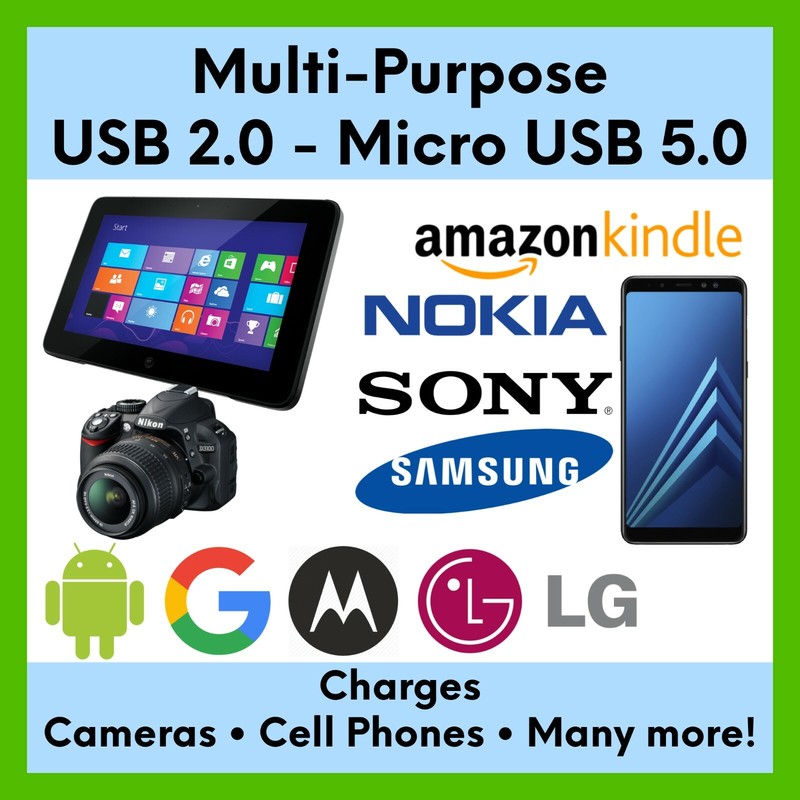 2 Pack Black Multi-Purpose USB 2.0 to Micro USB 5.0 - 8 inch cord (20.3 cm) gallery