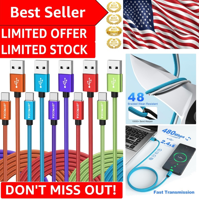 Extra Long USB C Cable 10FT – 5 Pack Durable & Fast Charging for All Devices