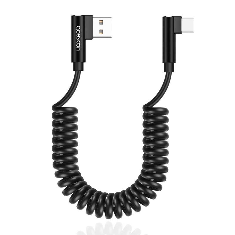 USB to C Cable, 90 Degree Right Angled Coiled Fast 1 Pack